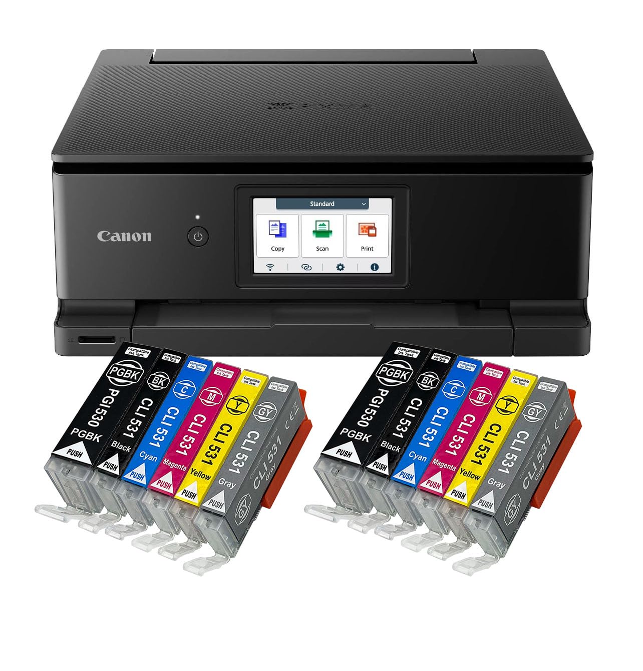 IC-Office TS8750 Tintenstrahl Multifunktionsdrucker 3-in-1 (Drucken, Kopieren, Scannen, SD-Karte, Duplex, WLAN, AirPrint) schwarz + 12 XXL Tintenpatronen