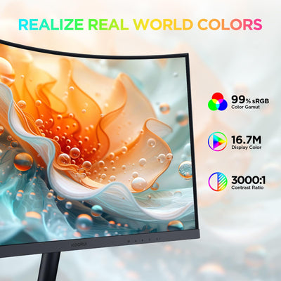 KOORUI Curved Monitor - 27 Zoll FHD Curved Computer Monitor, VA-Panel, 75Hz, Krümmung 1800R, Neigungsverstellung, Augenpflege, HDMI, VGA Gaming Monitor, Schwarz