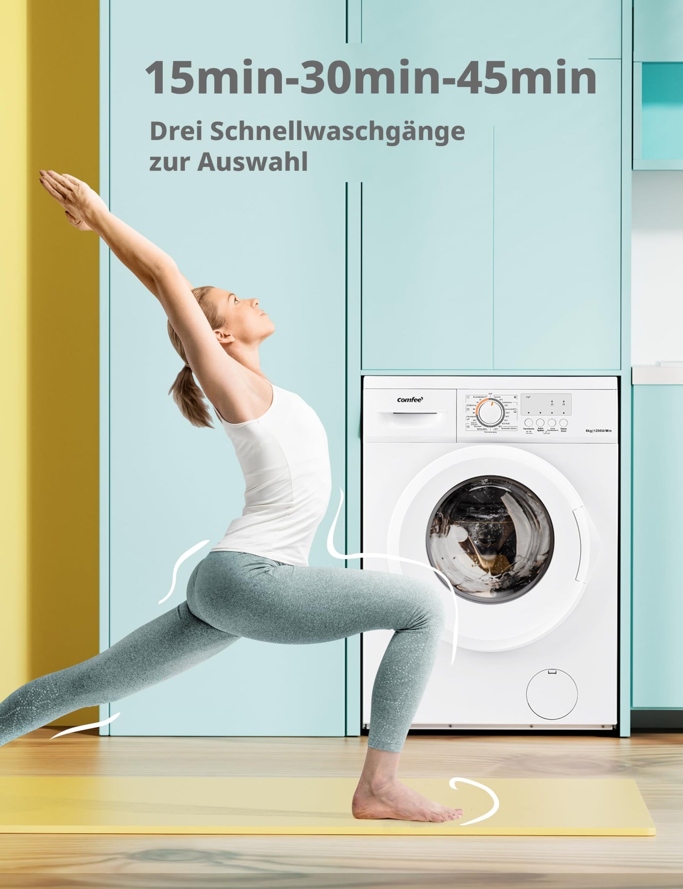 Comfee CFEW60-124 Waschmaschine / 6KG / Slim Line / D / 1200 U/min / Trommelreinigung / 15min-30min-45min Schnellwaschgang / Weiß