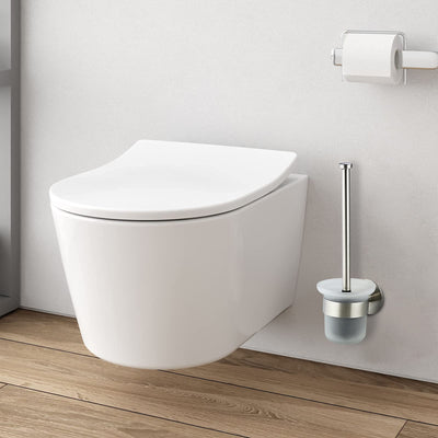 MaxDoux Klobürste- Toilettenbürste Ohne Bohren Wandmontage WC Bürste mit Halter Edelstahl und Glas Klobürstenhalter WC Garnitur für Bad und WC