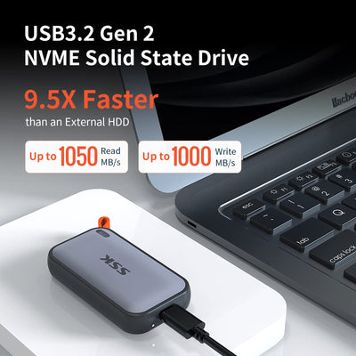SSK 1 TB tragbare Externe NVME-SSD, bis zu 1050 MB/s, Extreme Übertragungsgeschwindigkeit, USB 3.2 Gen 2 Solid State Drive für Typ-C-Smartphones, PS5, Xbox, Laptop, MacBook/Pro/Air und mehr
