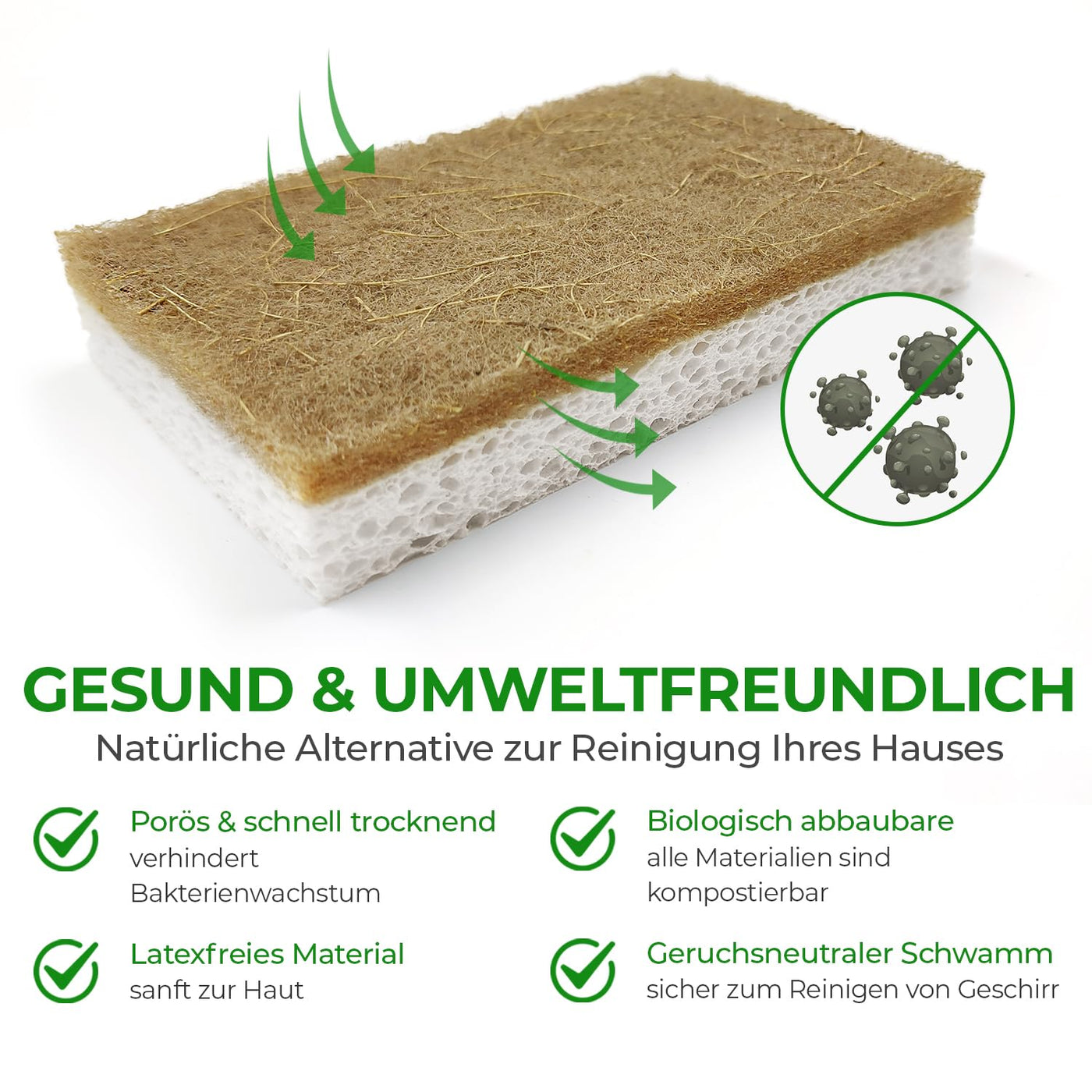 AIRNEX Biologisch Abbaubarer Spülschwamm 10er Set – Kompostierbarer Naturschwamm Aus Zellulose und Kokosfasern Mit Topfreiniger– Umweltfreundlicher Putzschwamm – Geruchloser Küchenschwamm Sponge