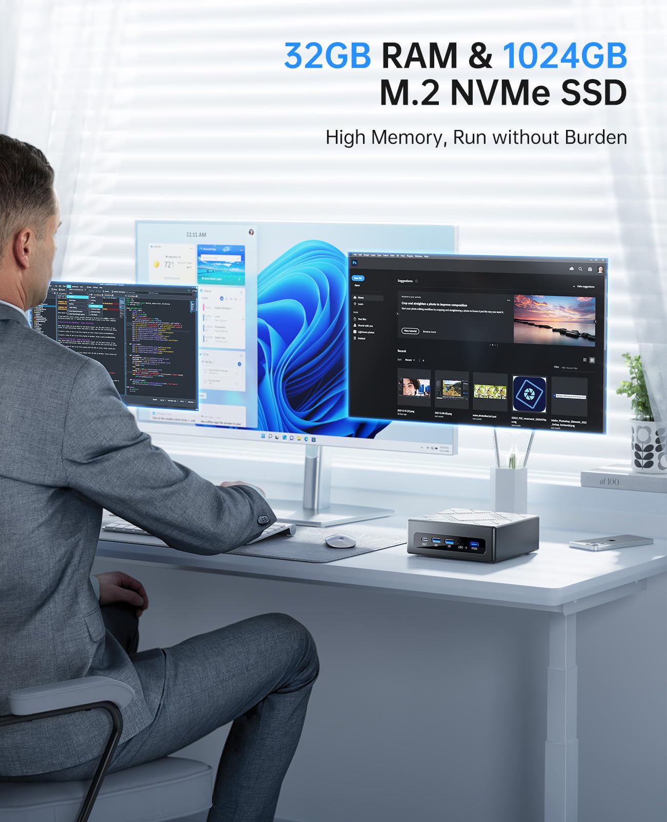 NiPoGi CK10 Mini PC 32 GB DDR4 RAM, Ιntel i5-12450H (bis zu 4,4GHz, 8C/12T) Mini PC WiFi 6, 1024 GB (1 TB) M.2 SSD Mini-Desktop-Computer, 4K UHD Triple Display/BT 5.2/USB 3.2 für Büro/Geschäft/Schule