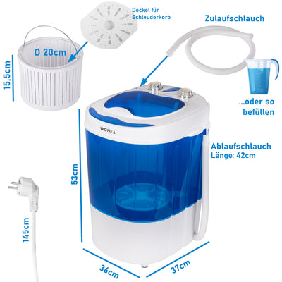 Mini Waschmaschine 25 Liter, 580 Watt mit Schleuder, kleine Waschmaschine bis 3 kg Wäsche, Reise-Waschmaschine, Mini-Waschmaschine Camping, Mobile Single Reisewaschmaschine mit Schläuderfunktion