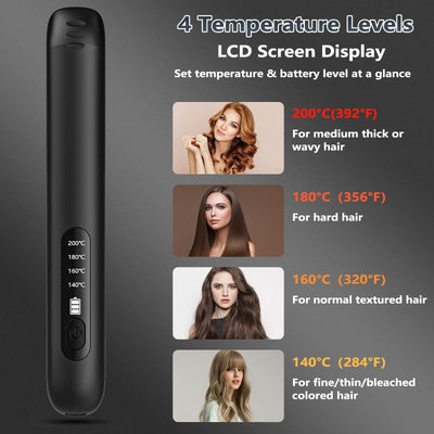 Glätteisen Kabellos, Kabelloser Haarglätter und Lockenwickler 2 in 1, Wiederaufladbares Tragbares USB Glätteisen, Kabelloser Mini Reiseglätter mit 4 Ainstellbaren Temperaturen, 5000mAh-Akku