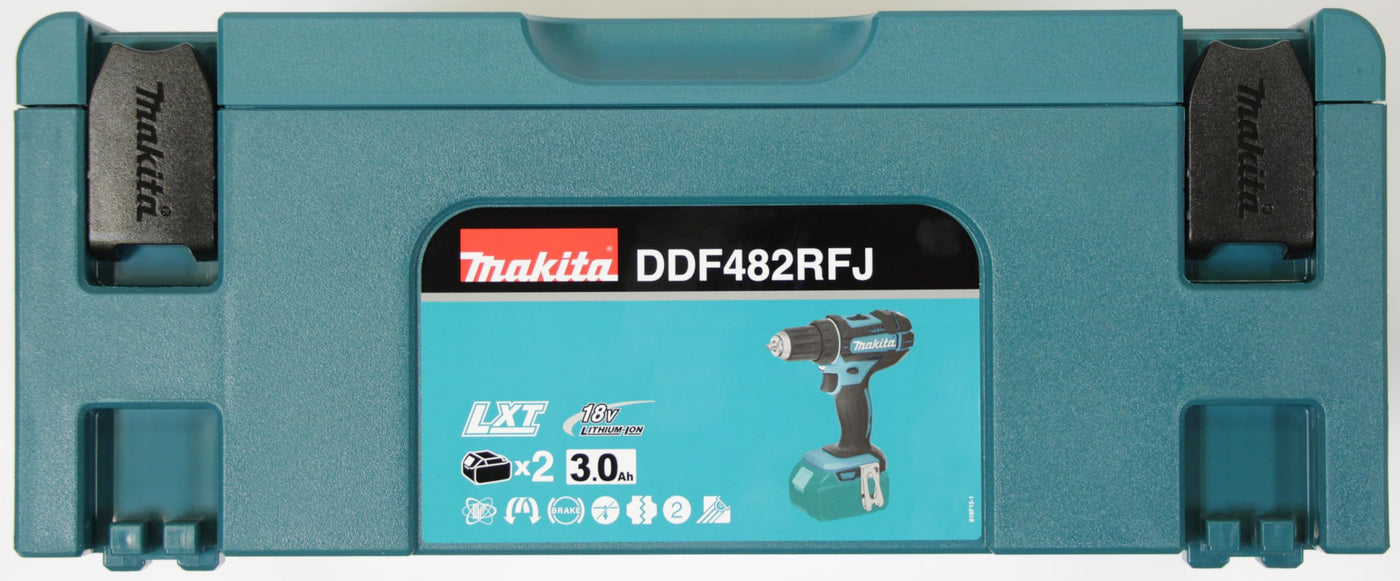 Makita DDF482RFJ Akku-Bohrschrauber 18V / 3,0 Ah, 2 Akkus + Ladegerät im MAKPAC Schwarz, Blau