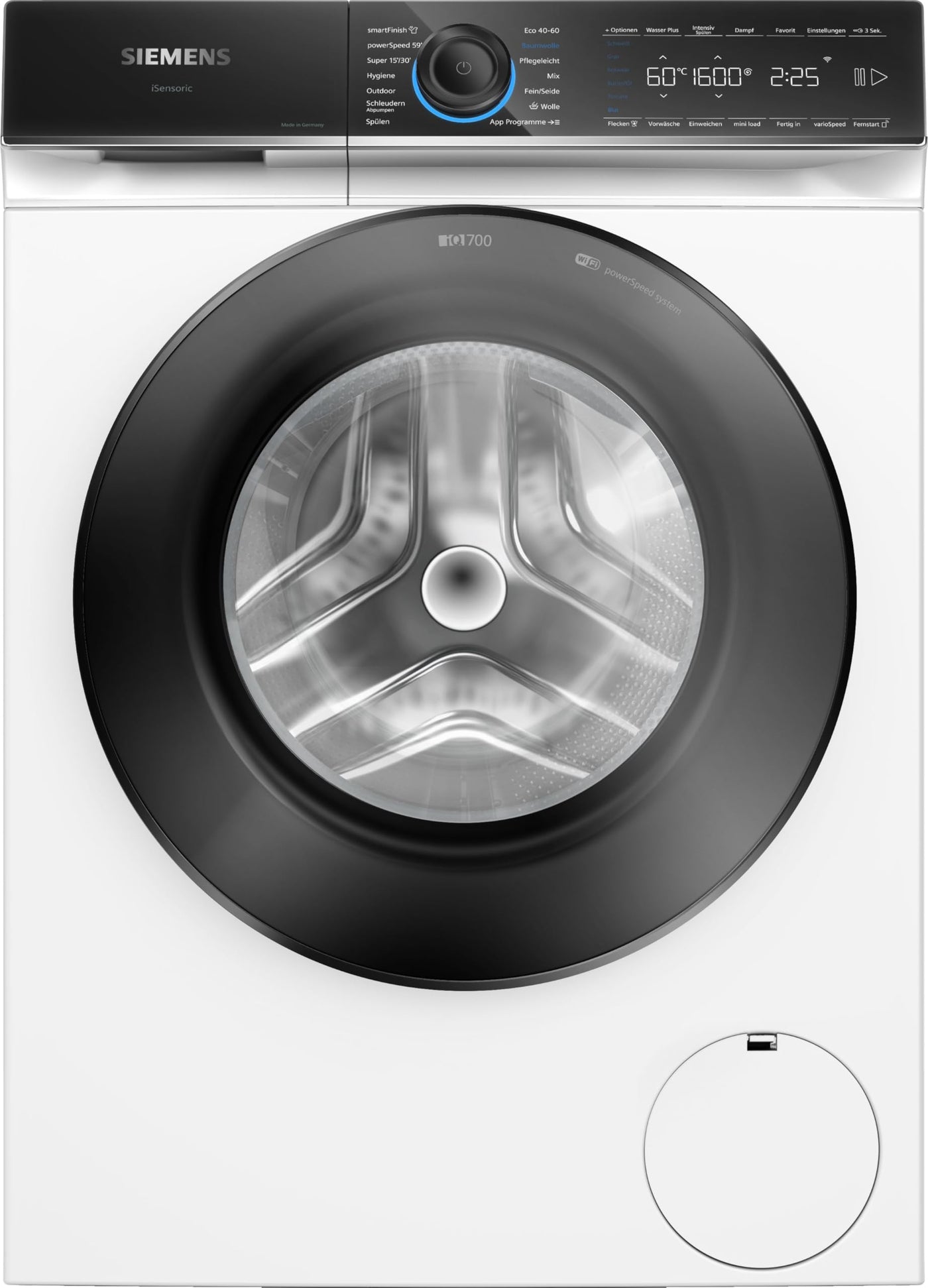 Siemens WG46B2071, iQ700, Smarte Waschmaschine 9 kg, 1600 UpM, Made in Germany, Antiflecken-System, smartFinish Bügelhilfe, schneller Waschen mit speedPack XL, Mini load für Einzelteile, aquaStop