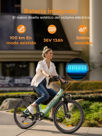 MileCity1 26" E-Bike für Erwachsene, 7 Gang Elektrofahrrad mit Austauschbarem 36V 13Ah Akku, 25 km/h und 80–100km Reichweite E-Bike für Städtische Pendler, IP65 Wasserdicht (MileCity1, Grau)