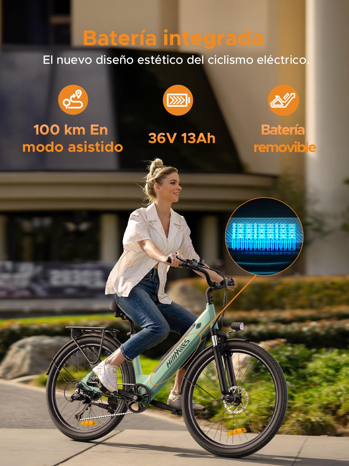 MileCity1 26" E-Bike für Erwachsene, 7 Gang Elektrofahrrad mit Austauschbarem 36V 13Ah Akku, 25 km/h und 80–100km Reichweite E-Bike für Städtische Pendler, IP65 Wasserdicht (MileCity1, Grün)