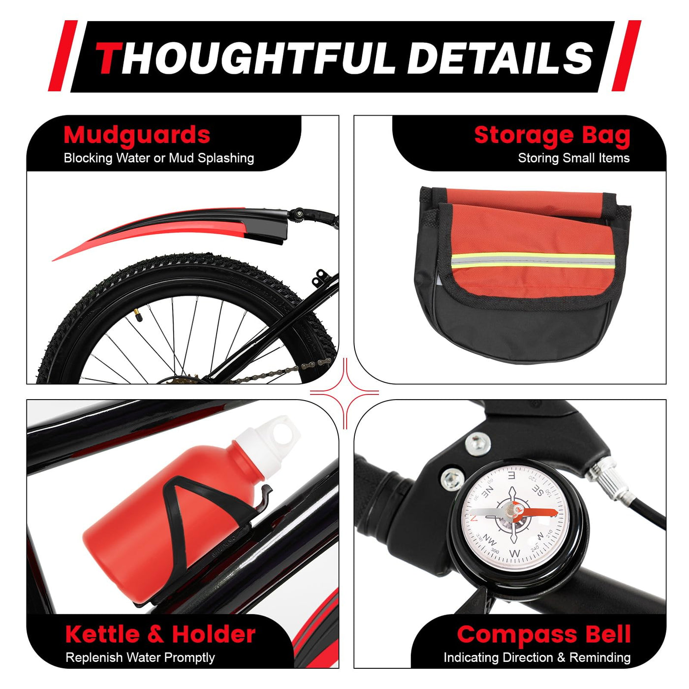 HUOMMGS Mountainbike 20 Zoll Kinderfahrrad 7 Gang Kinder Mountainbike mit Kettle Holder und Kotflügeln Upgraded Jungen-Fahrrad und Mädchen-Fahrrad für 1,3-1,5M Kinder (Rot)