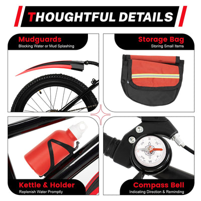 KigerNee 20 Zoll Mountainbike Feuerrot Carbonstahl-Rahmen 85kg Tragkraft - Kinderfahrrad ab 6 Jahre mit 7-Gang-Schaltung & Dual-V-Brake, Allwetter-Reifen Kinder Fahrrad für Jungen/Mädchen