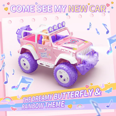 DEERC Pink Ferngesteuertes Auto für Mädchen mit Nebel und Musik, 1:16 RC Auto mit LED-Lichtern für Kinder, All-Terrain SUV Truck Geschenke, Geländewagen Spielzeugauto, Mädchen Spielzeug DE86-PI-DE4