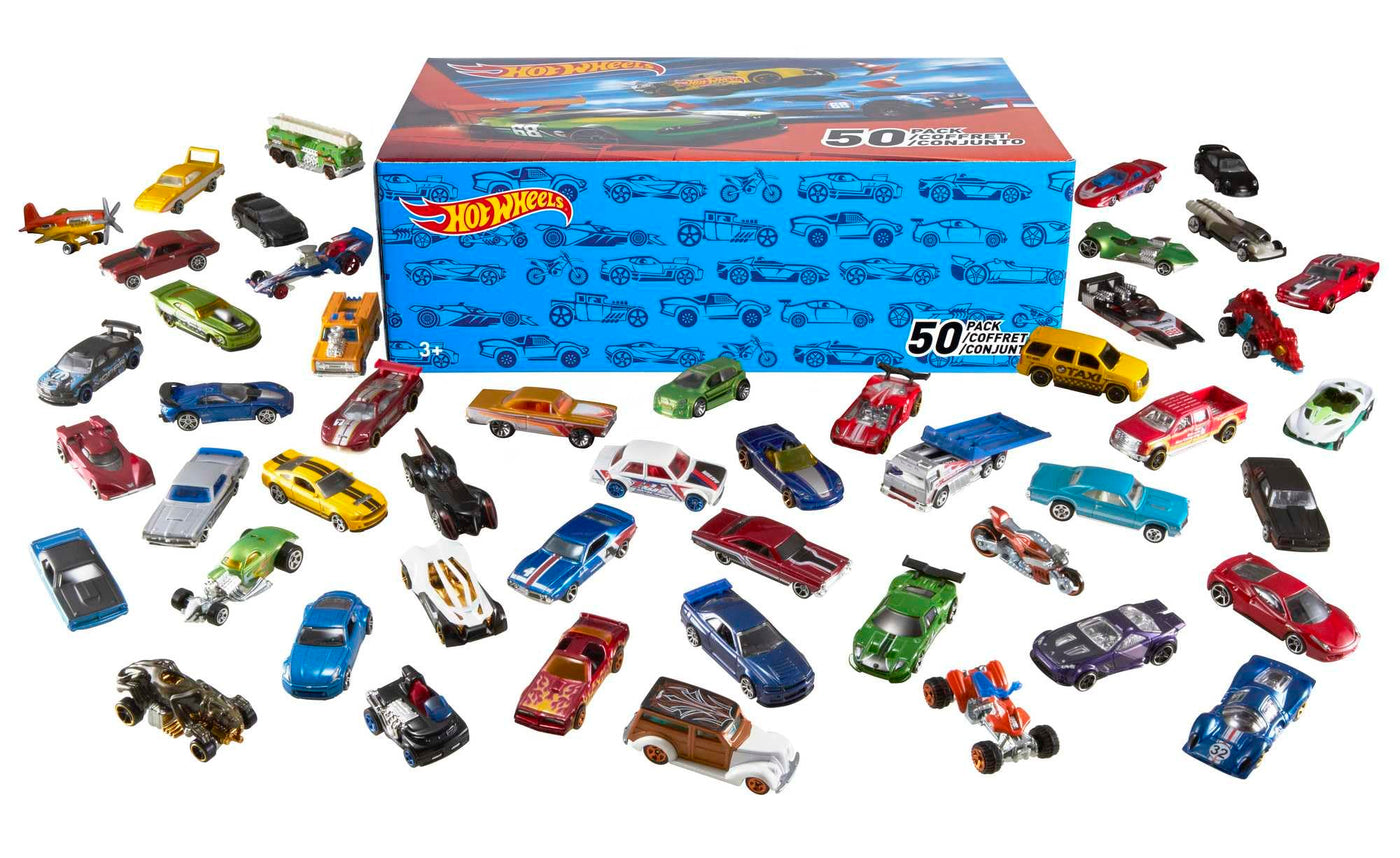 Hot Wheels Autos Set, 50er Pack, Verschiedene Modelle von Spielzeugautos, Maßstab 1:64, mit realistischen Details, Auto Spielzeug, Stile variieren, Spielzeug ab 3 Jahre, V6697