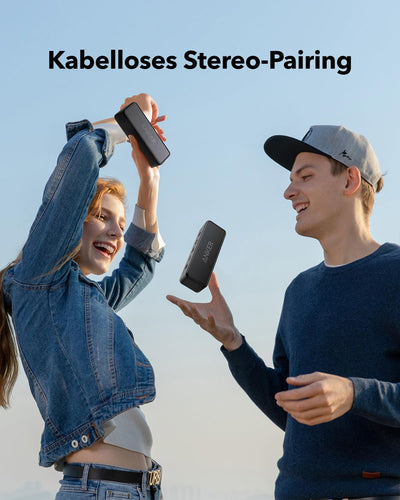 Anker SoundCore 2 Bluetooth Lautsprecher, Fantastischer Sound, Enormer Bass mit Dualen Bass-Treibern, 24h Akku, Verbesserter IPX7 Wasserschutz, Kabelloser Lautsprecher für iPhone, Galaxy usw.