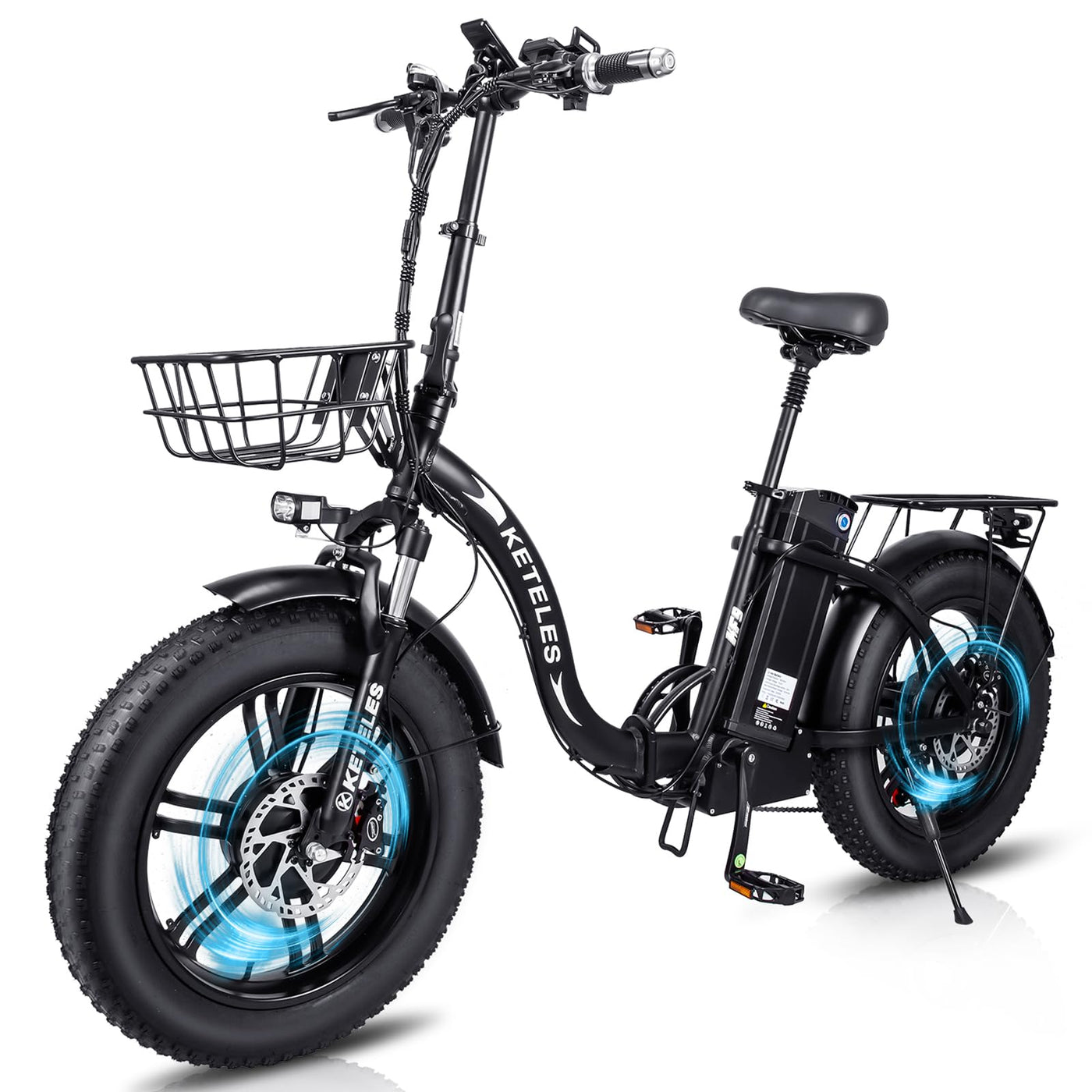 KETELES Klapprad E Bike mit Doppelmotor, 20"×4.0 Elektro Cityräder Faltbar, 48V 35Ah E-Bike Erwachsene, Elektrofahrrad für Herren und Damen, Hydraulische Scheibenbremsen (Schwarz)