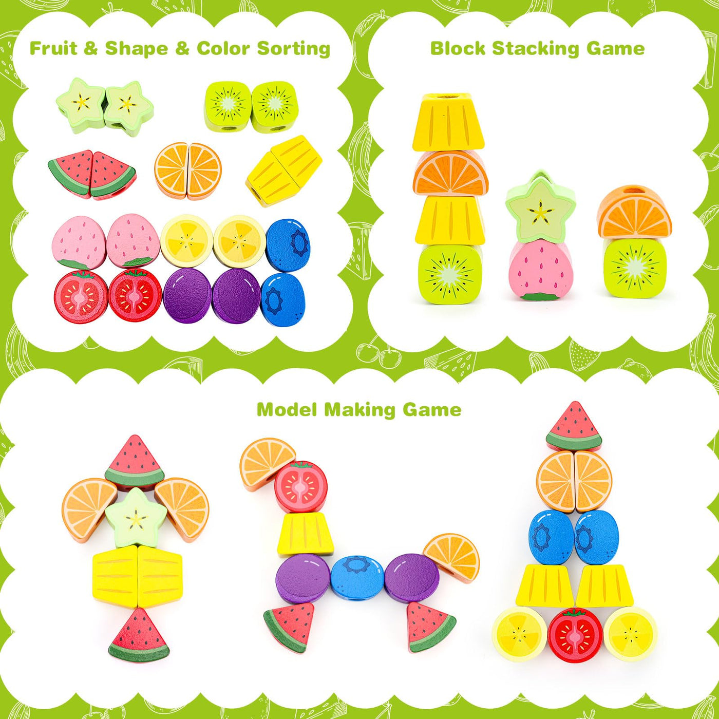 Montessori Spielzeug ab 2 3 4 5 Jahre: Holzspielzeug mit Steckspiel Fädelspiel Bausteinen Motorikspielzeug mit Stapelsteinen Sortierspiel Lernspiele Geschenk für Baby Jungen Mädchen Spielsachen