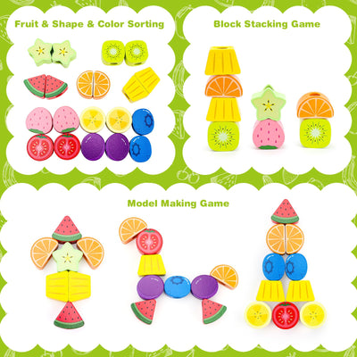 Montessori Spielzeug ab 2 3 4 5 Jahre: Holzspielzeug mit Steckspiel Fädelspiel Bausteinen Motorikspielzeug mit Stapelsteinen Sortierspiel Lernspiele Geschenk für Baby Jungen Mädchen Spielsachen