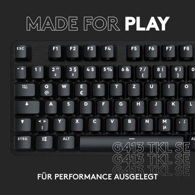 Logitech G413 TKL SE Mechanische Gaming-Tastatur - Mit Hintergrundbeleuchtung und taktilen mechanischen Schaltern, Anti-Ghosting, Kompatibel mit Windows, macOS, Deutsches QWERTZ-Layout - Schwarz