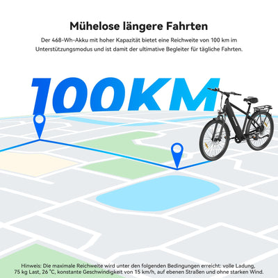 Foride Roamer 1 27,5" E-Bike für Erwachsene, 7 Gang Elektrofahrrad mit Austauschbarem 36V 13Ah Akku, 250W Motor, 25 km/h und 100km Reichweite E-Bike Damen Herren für Städtische Pendler