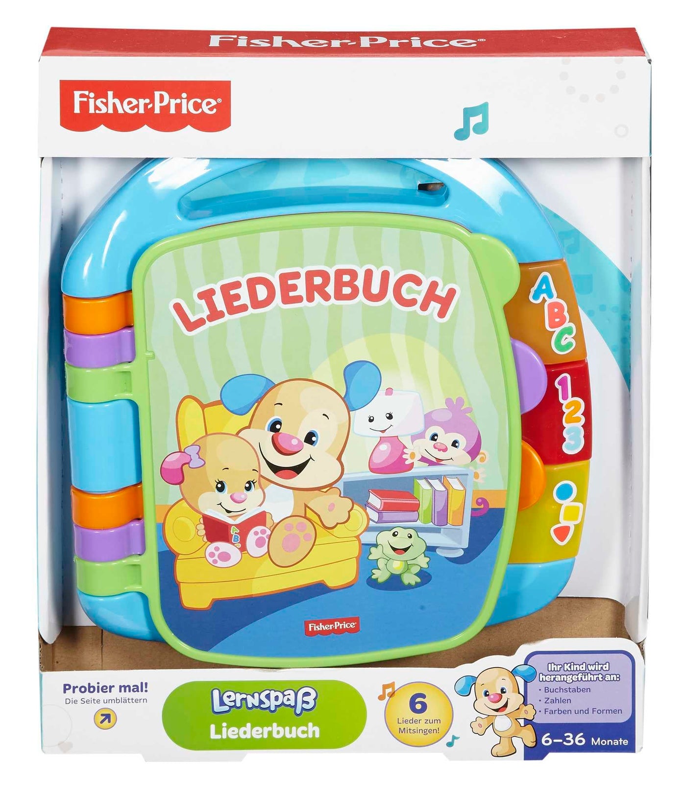 Fisher-Price Lernspaß, Liederbuch, Baby Musik Buch, Musikspielzeug für Babys, Elektronisches Kinderbuch, ab 6 Monate, Deutsche Version, CDH40