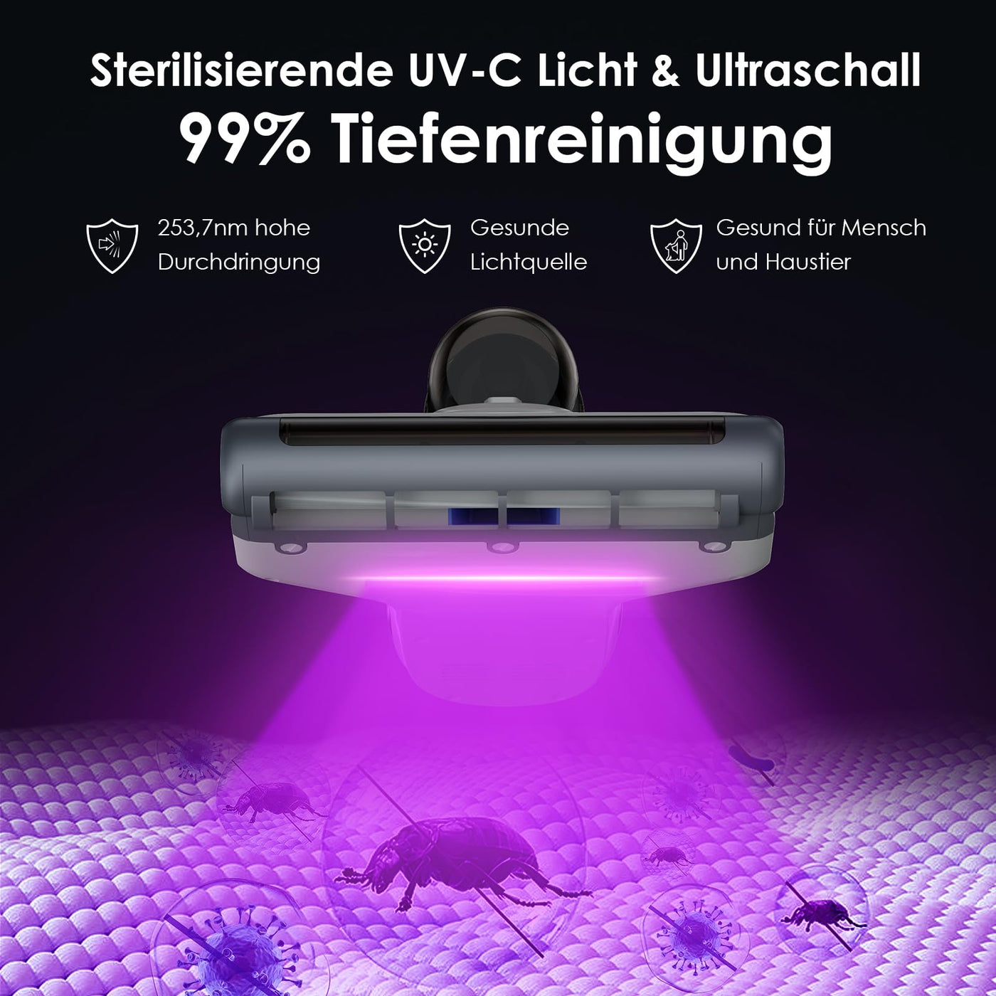 VersLife M6 Kabelloser Milbensauger für Matratzen, 18Kpa Matratzenreiniger mit 253.7nm UV-C Licht & 80000 Vibration, HEPA-Filter Milbenstaubsauger, Handstaubsauger