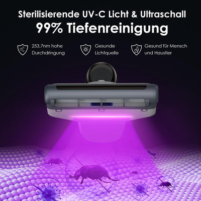 VersLife M6 Kabelloser Milbensauger für Matratzen, 18Kpa Matratzenreiniger mit 253.7nm UV-C Licht & 80000 Vibration, HEPA-Filter Milbenstaubsauger, Handstaubsauger