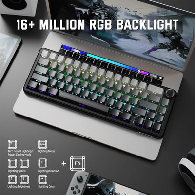 MAMBASNAKE X ATTACK SHARK X66 65% Kabellose Mechanische Tastatur mit Knopf, Hot Swap RGB Gaming Tastatur mit Dichtung, BT/2,4 G/USB-C, Linearer Schalter, seitlich bedruckte PBT-Tastenkappe - Mondnacht
