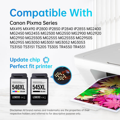 Lemero 545XL 546XL Patronen Kompatibel für Canon Druckerpatronen 545 546 XL Multipack PG-545 CL-546 für Canon Pixma MX495 TS3350 TS3150 TS3151 MG2555s MG2550s MG3050 MG3051 MG2950 TR4551