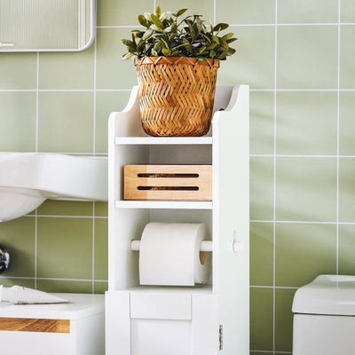 SoBuy FRG177-W Freistehend weiß Toilettenrollenhalter Toilettenpapieraufbewahrung Badregal Toilettenschrank BHT ca: 23x100x20cm