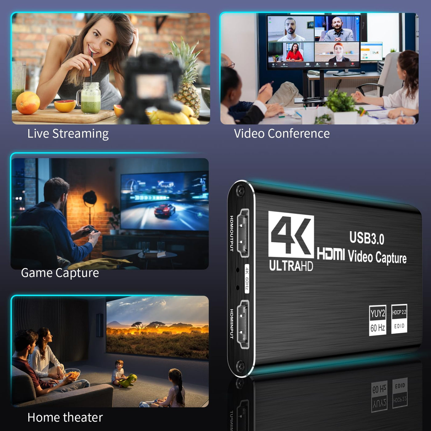 XIIXMASK Video Capture Card, Audio Video Capture Card, USB 3.0 Capture Card 4K HDMI Loop-Out, 1080P 60FPS/2K 30FPS Videospiel-Capture für Streaming, funktioniert für PS5/Switch/Kamera/PC/OBS