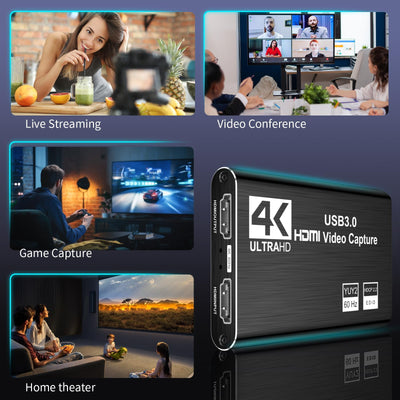 XIIXMASK Video Capture Card, Audio Video Capture Card, USB 3.0 Capture Card 4K HDMI Loop-Out, 1080P 60FPS/2K 30FPS Videospiel-Capture für Streaming, funktioniert für PS5/Switch/Kamera/PC/OBS