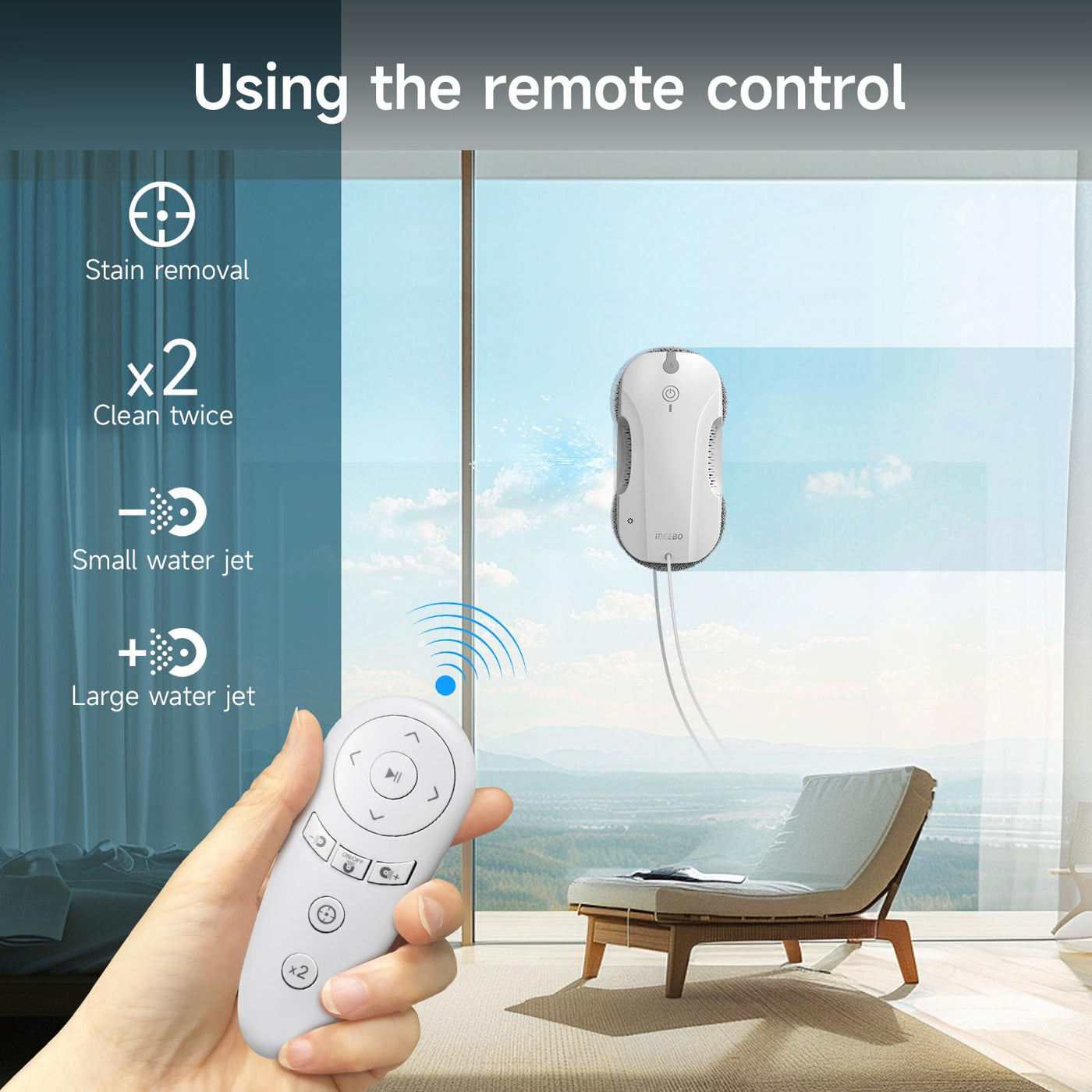 iDEEBO E300 Fensterputzroboter mit Doppelseitigem Sprühsystem, Auslaufsicherem Wassertank, Leicht Aufrüstbar, für Eine Gründliche Streifenfreie Fensterreinigung