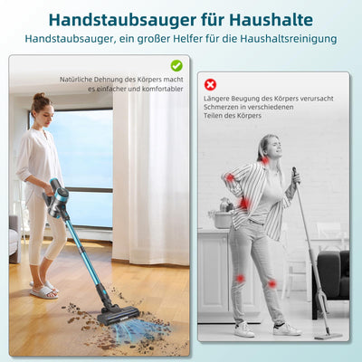 Quilted Northern 45KPa/550W/65Mins Akku Staubsauger, 1.5L Staubsauger Kabellos mit LED Touchscreen/Anti-Tangle-Bürste, Stabstaubsauger mit 4 Staubsaugerköpfe, für Hartböden/Teppich/Tierhaare