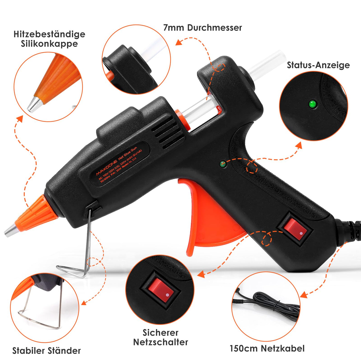 Feuerfest Heißklebepistole Klebepistole 30 Heißklebesticks Heissklebepistole Klebesticks für DIY Kleine Handwerk und schnelle Reparaturen in Haus & Büro, 20W Klebepistolen