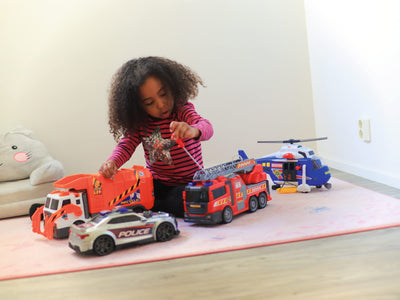 Dickie 186380 Toys Müllauto, Müllabfuhrwagen, Müllwagen, Spielzeugauto, batteriebetriebene Gabel mit Mülltonne, Kippfunktion, Licht & Sound, inkl. Batterien, 46 cm groß, ab 3 Jahren