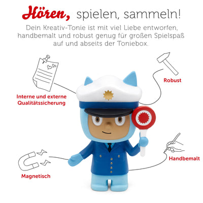 tonies Hörfigur für Toniebox, Kreativ Polizist, zum Selbstbespielen, 90 Minuten Speicher für eigene Aufnahmen, Musik oder Gute-Nacht-Geschichten, geeignet für Kinder ab 3 Jahren