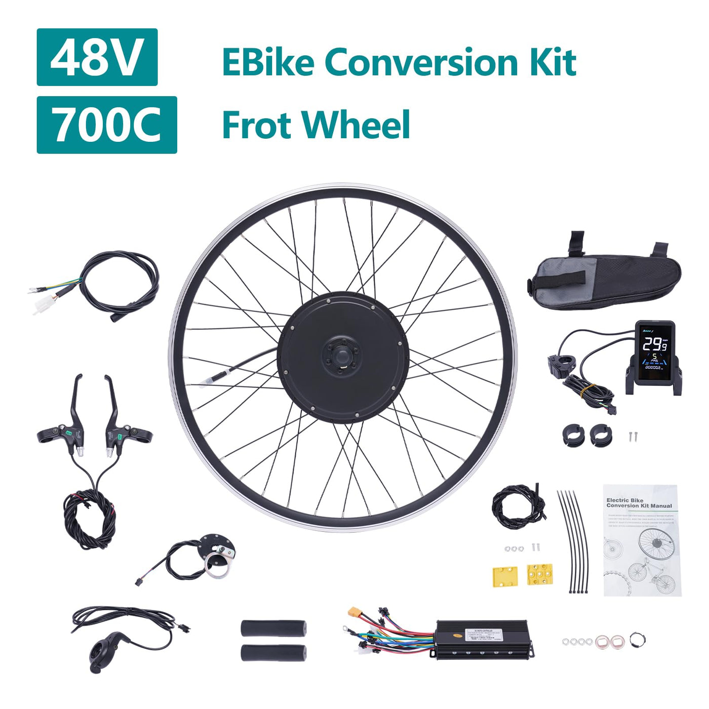 SABUIDDS 28"/29"/700C 48V 1000W E-Bike Umbausatz Ebike Nachrüstsatz DIY E-Bike mit LCD Display Electric Bicycle Umbausatz für V-Brake Scheibenbremse Vorderrad Bike (für HL Plus 48V 13Ah Akku)