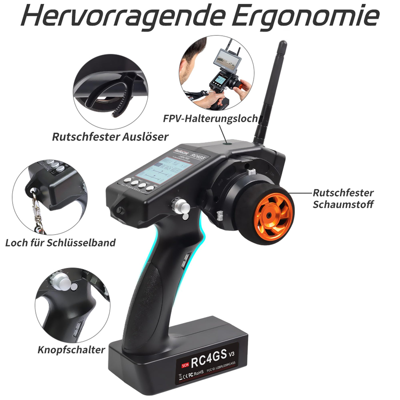 Radiolink RC4GS V3 5 Kanäle RC Fernsteuerung mit Empfänger Set R6FG Gyro-integriert 2.4 GHz RC Fernbedienung Sender für Modellbau wie Auto Crawler Truck Boot