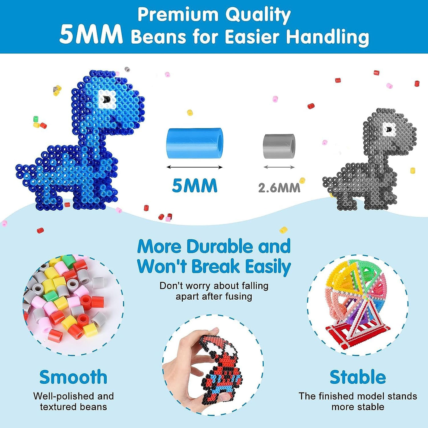 LULUETPUE Bügelperlen Set, Steckperlen mit Aufbewahrungsbox, Platten, Benutzerführung, Kinder DIY Perlen für Schmuck Deko, Verzierungen und 3d Geschenk Bastelideen ab 3 jahre(5mm,20 Farbe)