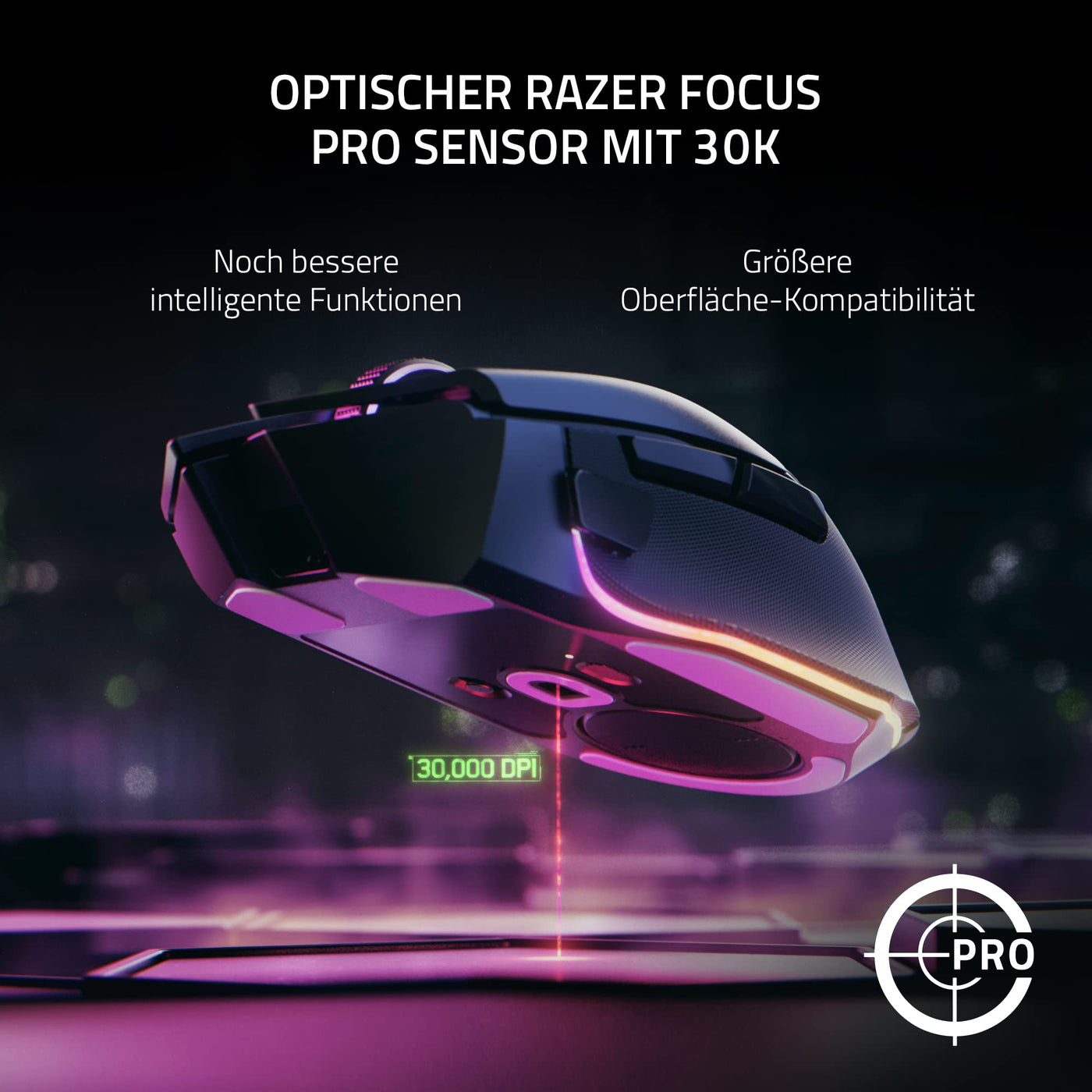 Razer Basilisk V3 Pro - Anpassbare kabellose Gaming-Maus HyperScroll Tilt Wheel (Focus Pro 30K Optischer Sensor, 13-Zonen Chroma-Beleuchtung, 10+1 Programmierbare Tasten) Schwarz
