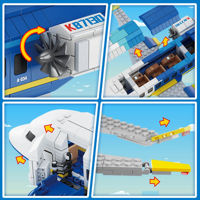 CUBIMANA City Passagierflugzeug Baukasten Set, 3 IN 1 Flugzeug Baukasten mit Terminal, Radarturm, Gepäckwagen Flugzeuge Modell Bausteine Spielzeug Geschenk für Jungen Mädchen Kinder 6 7 8 9+ Jahre alt