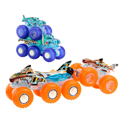 Hot Wheels Monster Trucks Spielzeugtruck & Big Rig Multipack, Mega-Wrex & Tigerhai im Maßstab 1:64 mit Big Rigs in passender Power Smashers-Deko, HYJ29