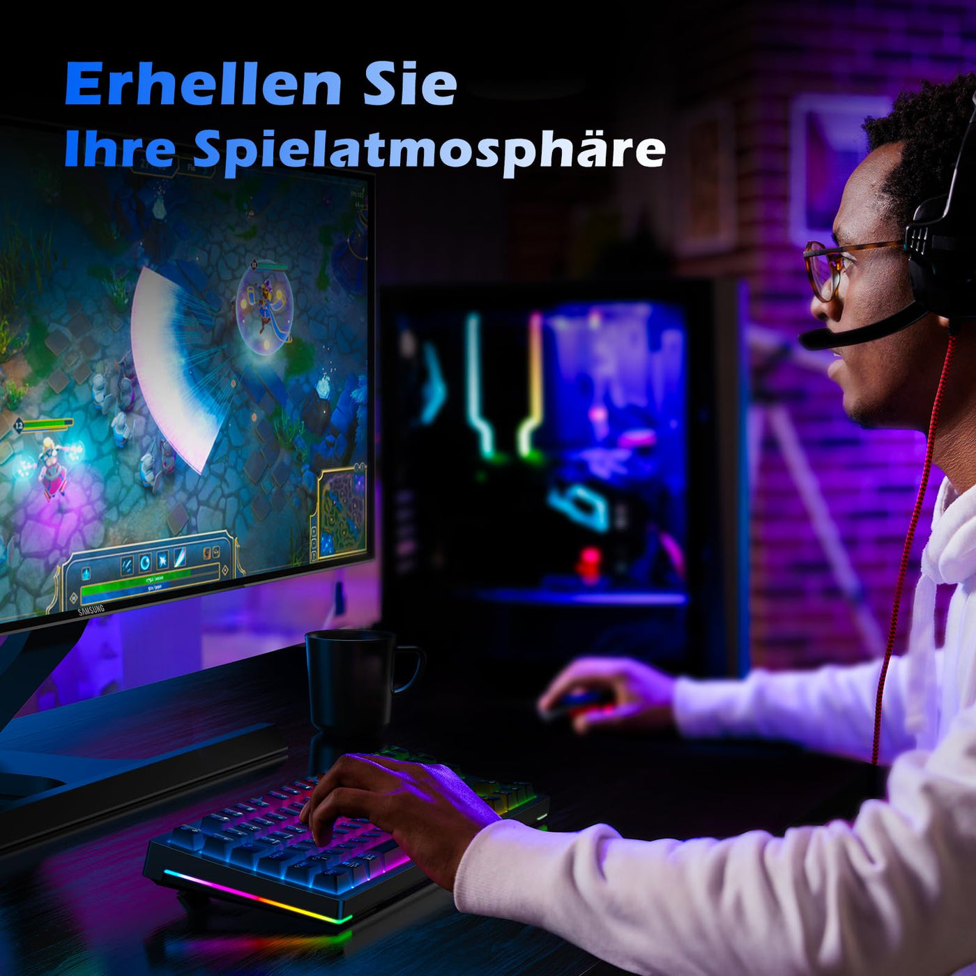 TECURS Gaming Tastatur - Mechanische Tastatur Kabellos Programmierbare 80% TKL QWERTZ mit Rote Schalter, RGB-Beleuchtung, Multimedia-Tasten, Mechanical Keyboard für PC/Mac/PS4/PS5, Schwarz