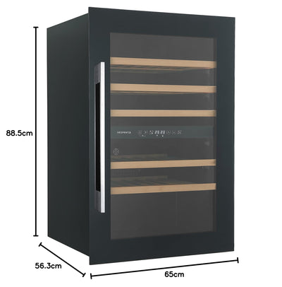Respekta Einbau-Weinkühlschrank für 57 Standardflaschen / 143 L Nutzinhalt / 2 Temperaturzonen, je 5°-22°C/Touch Control/LED Leuchte/Wechselbarer Türanschlag/Max. 38 dB/WKSE 57-19