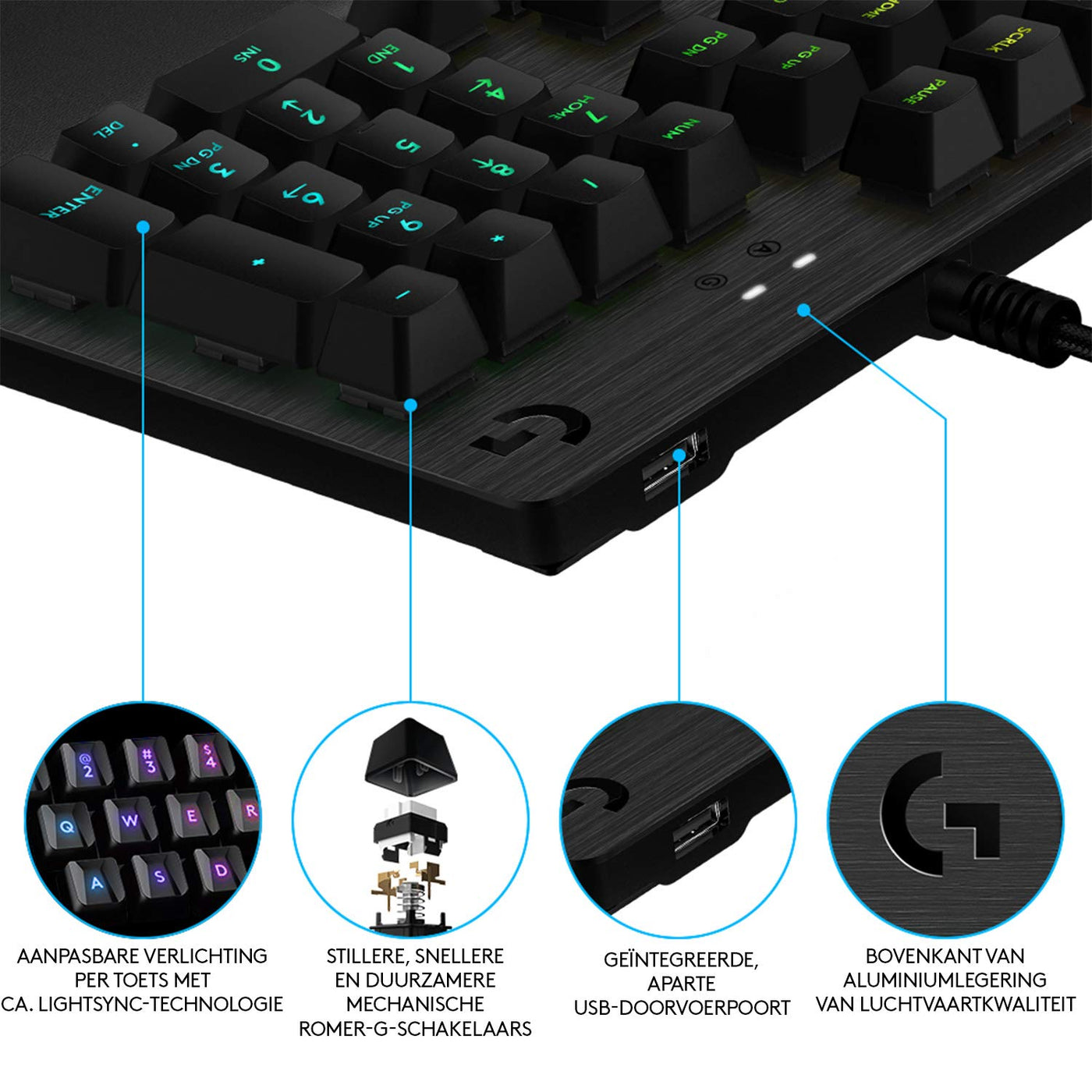 Logitech G512 mechanische Gaming-Tastatur, GX-Red Linear Switches, LIGHTSYNC RGB-Beleuchtung, USB-Durchschleife, Aluminium-Gehäuse, Programmierbare F-Tasten, US QWERTY-Layout - Schwarz