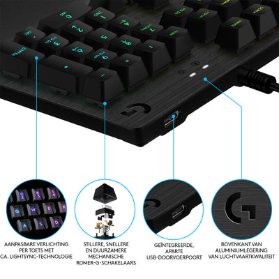 Logitech G512 mechanische Gaming-Tastatur, GX-Red Linear Switches, LIGHTSYNC RGB-Beleuchtung, USB-Durchschleife, Aluminium-Gehäuse, Programmierbare F-Tasten, US QWERTY-Layout - Schwarz