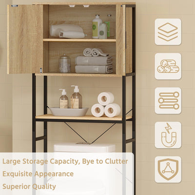 EUGAD Waschmaschinenschrank, Waschmaschinenregal Regal über Waschmaschine Toilette, Toilettenregal mit Schrank Verstellbarer Ablage, Badregal aus Holzwerkstoff Metall, 64,5x170x27 cm