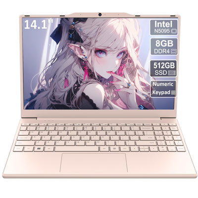 2025 Neueste Tragbarer Laptop für Studenten und Unternehmen,14 Zoll Notebook Computer FHD IPS Display,8GB RAM 512GB SSD,Celeron N5095(Bis zu 2.9GHz,Beats N4020),QWERTY Numerische Tastatur,WiFi,Webcam
