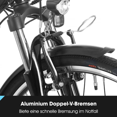 HILAND 28 Zoll Elektrofahrrad, 7-Gang E-Citybike mit 10.4Ah 250W Alu-Rahmen, 700c Elektrofahrrad mit Gepäckträger, E-Fahrrad für Männer Frauen, Schwarz
