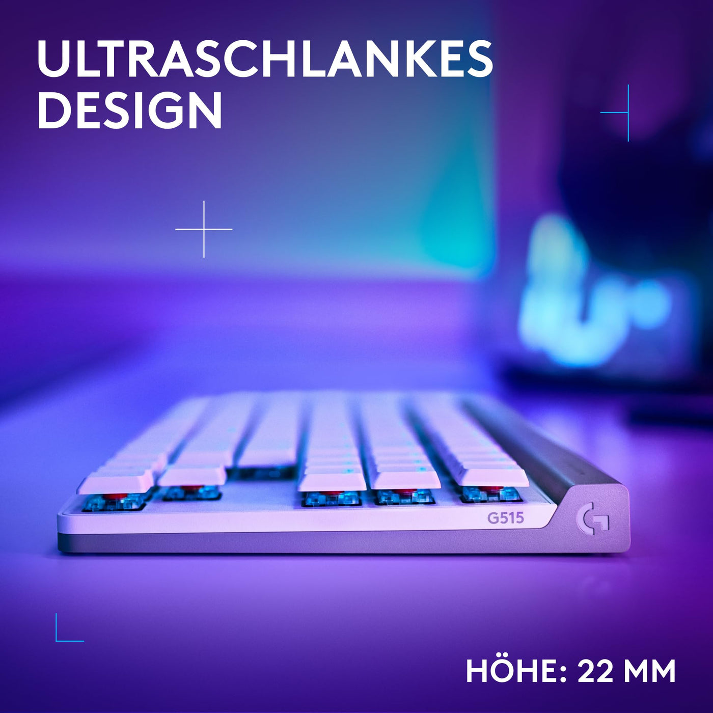 Logitech G G515 LIGHTSPEED TKL kabellose flache Gaming-Tastatur, LIGHTSYNC RGB, dünnes Profil ohne Ziffernblock, PBT-Tastenkappen, taktile mechanische Switches, Deutsches QWERTZ-Layout - Weiß